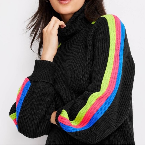 Future Collective Sweaters - Future Collective Black/Neon Striped Oversized Turtleneck Pullover Sweater